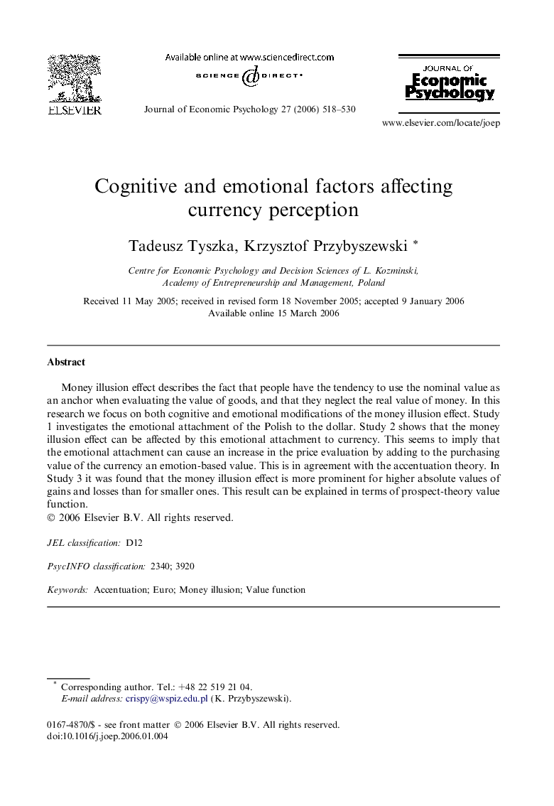 Cognitive and emotional factors affecting currency perception