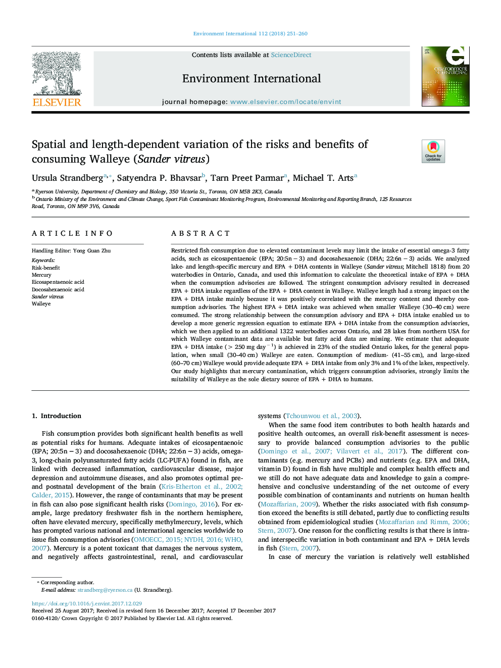 Spatial and length-dependent variation of the risks and benefits of consuming Walleye (Sander vitreus)