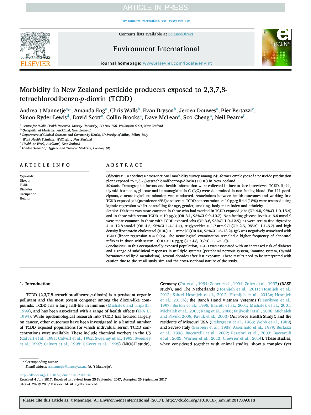 Morbidity in New Zealand pesticide producers exposed to 2,3,7,8-tetrachlorodibenzo-p-dioxin (TCDD)