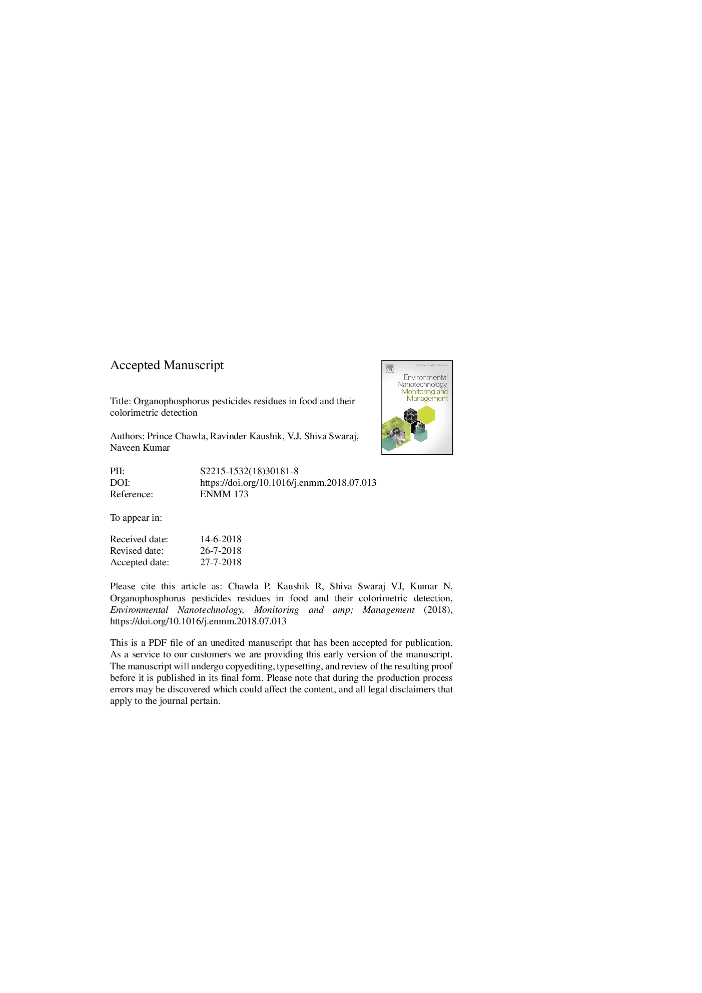 Organophosphorus pesticides residues in food and their colorimetric detection