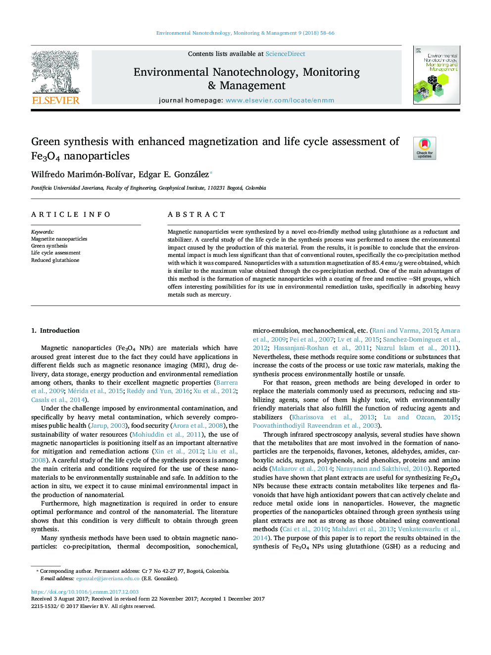 Green synthesis with enhanced magnetization and life cycle assessment of Fe3O4 nanoparticles