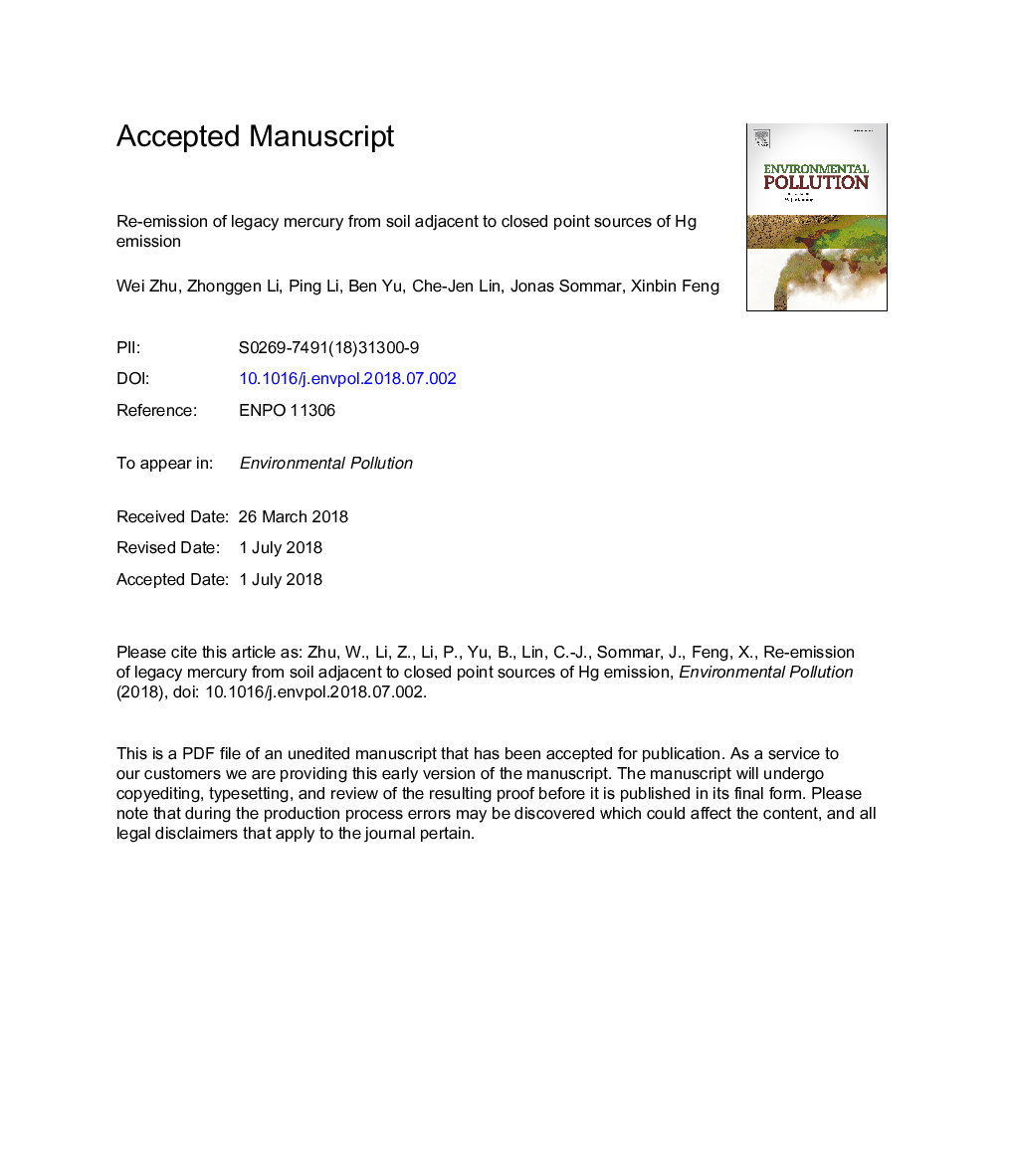 عکس صفحه اول مقاله: Re-emission of legacy mercury from soil adjacent to closed point sources of Hg emission Re-emission of legacy mercury from soil adjacent to closed point sources of Hg emission