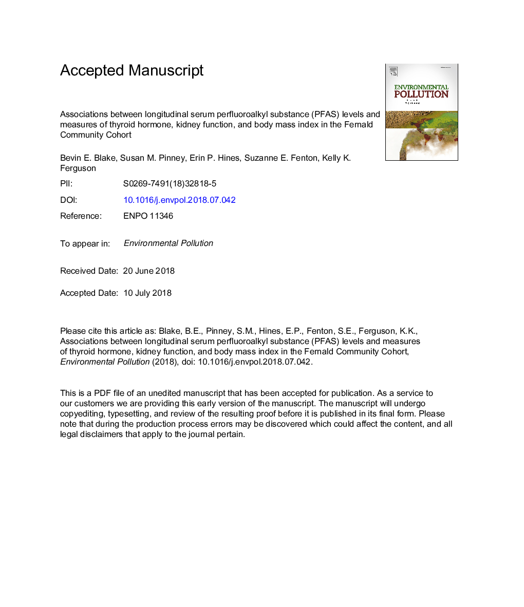 Associations between longitudinal serum perfluoroalkyl substance (PFAS) levels and measures of thyroid hormone, kidney function, and body mass index in the Fernald Community Cohort