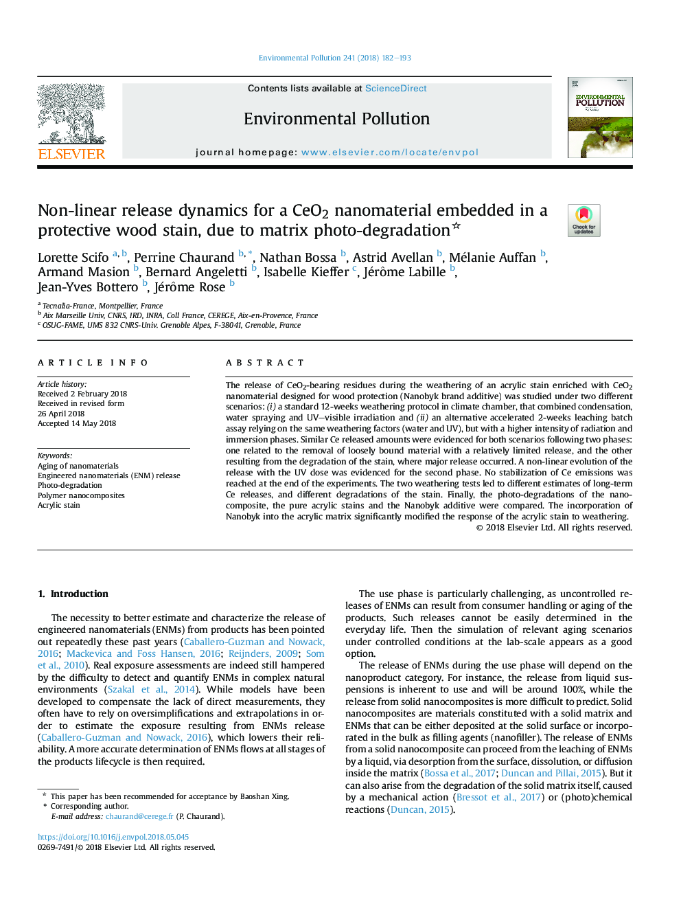 Non-linear release dynamics for a CeO2 nanomaterial embedded in a protective wood stain, due to matrix photo-degradation