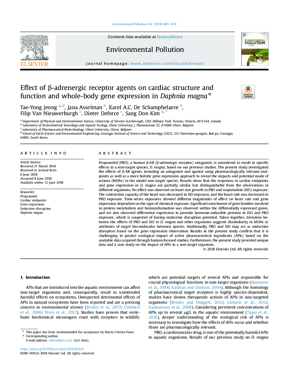 Effect of Î²-adrenergic receptor agents on cardiac structure and function and whole-body gene expression in Daphnia magna