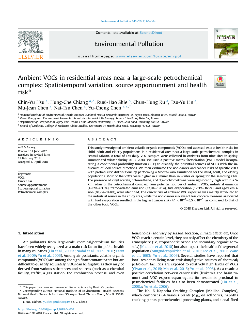 Ambient VOCs in residential areas near a large-scale petrochemical complex: Spatiotemporal variation, source apportionment and health risk