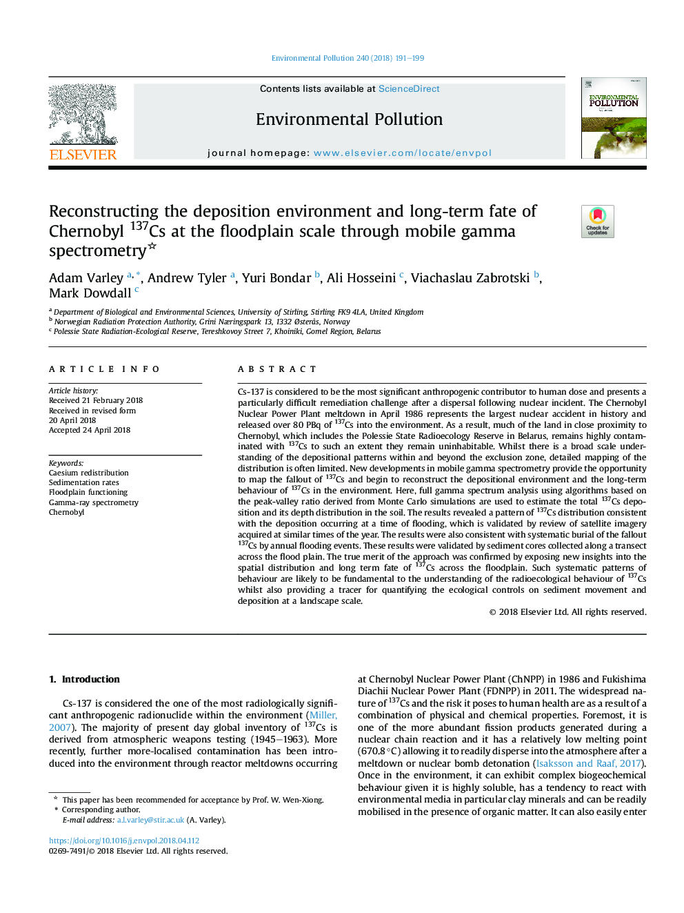 Reconstructing the deposition environment and long-term fate of Chernobyl 137Cs at the floodplain scale through mobile gamma spectrometry