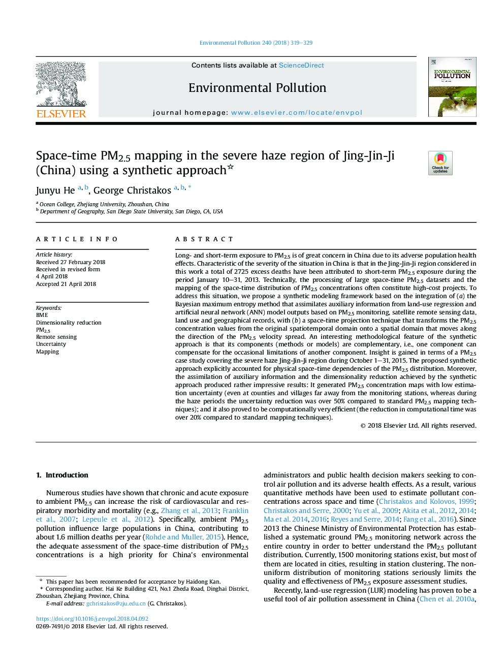 Space-time PM2.5 mapping in the severe haze region of Jing-Jin-Ji (China) using a synthetic approach