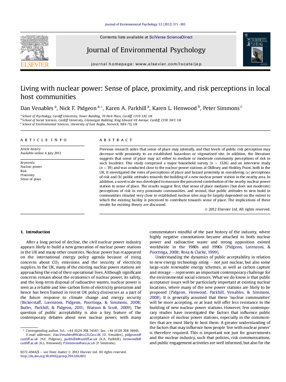 Living with nuclear power: Sense of place, proximity, and risk perceptions in local host communities