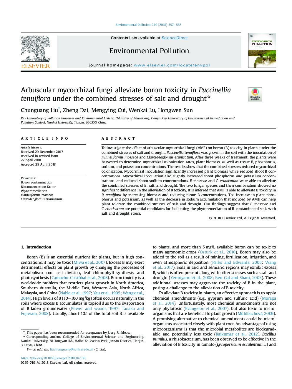 Arbuscular mycorrhizal fungi alleviate boron toxicity in Puccinellia tenuiflora under the combined stresses of salt and drought