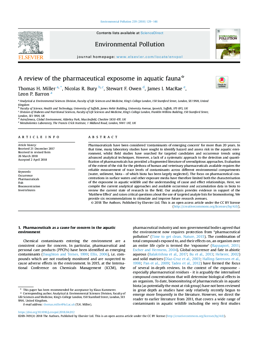 A review of the pharmaceutical exposome in aquatic fauna