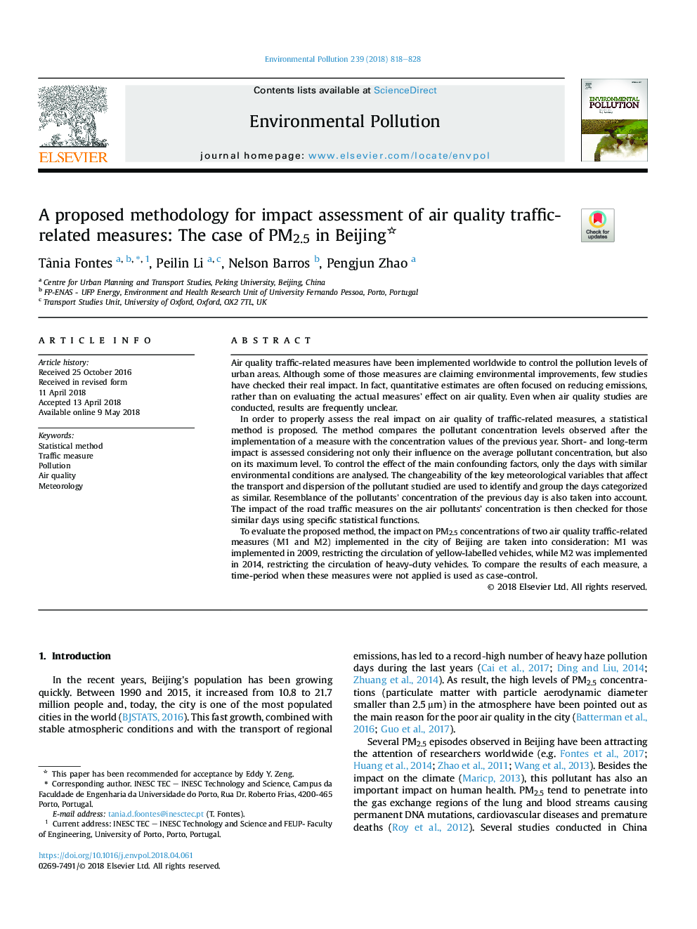 A proposed methodology for impact assessment of air quality traffic-related measures: The case of PM2.5 in Beijing