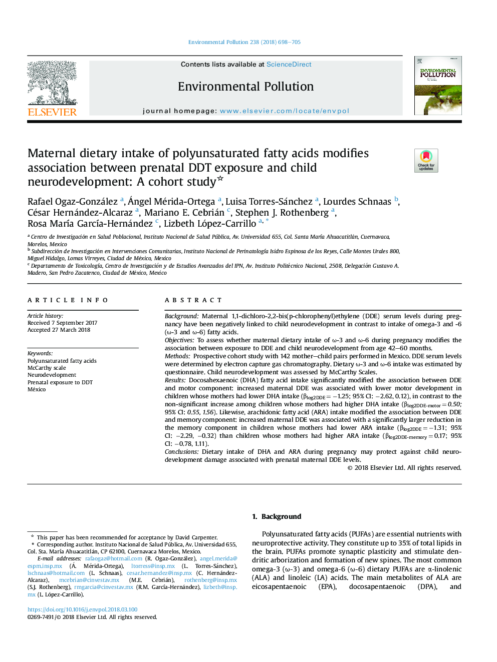 Maternal dietary intake of polyunsaturated fatty acids modifies association between prenatal DDT exposure and child neurodevelopment: A cohort study