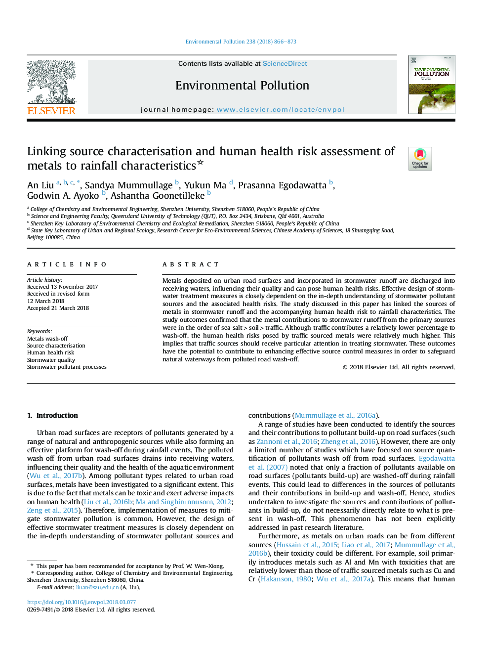 Linking source characterisation and human health risk assessment of metals to rainfall characteristics