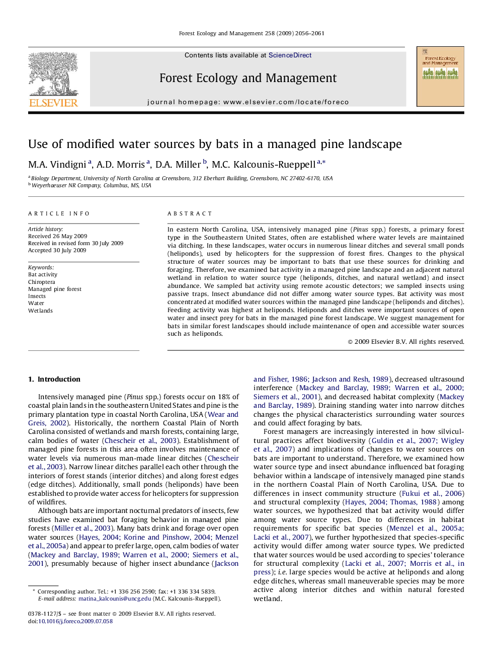 Use of modified water sources by bats in a managed pine landscape