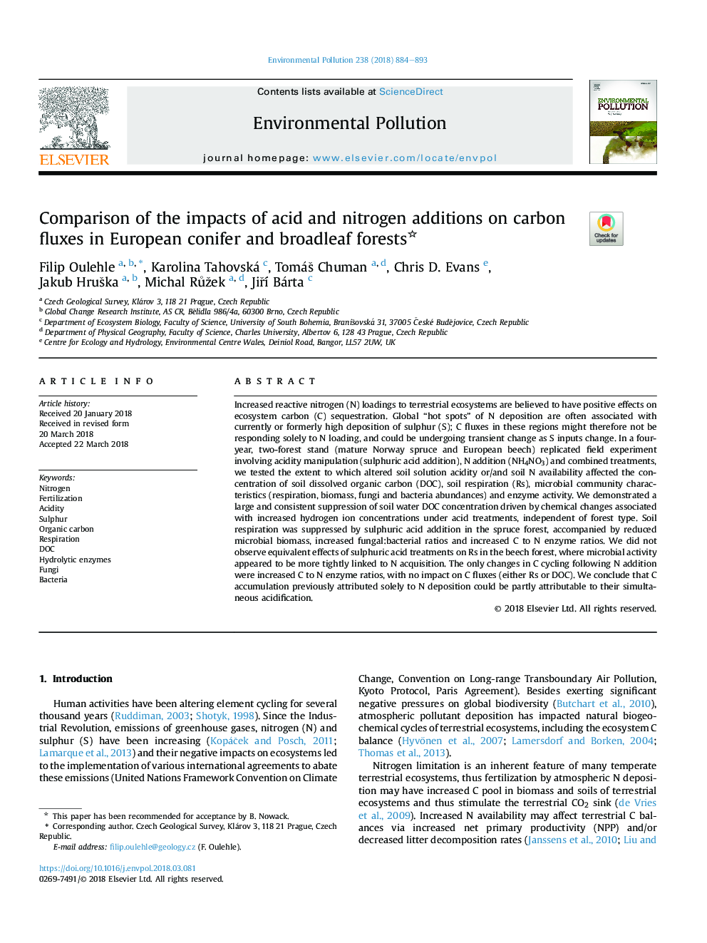مقایسه تاثیر افزودن اسید و نیتروژن بر فرایندهای کربنی در جنگلهای کوه سیاه و جنگلهای اروپایی 