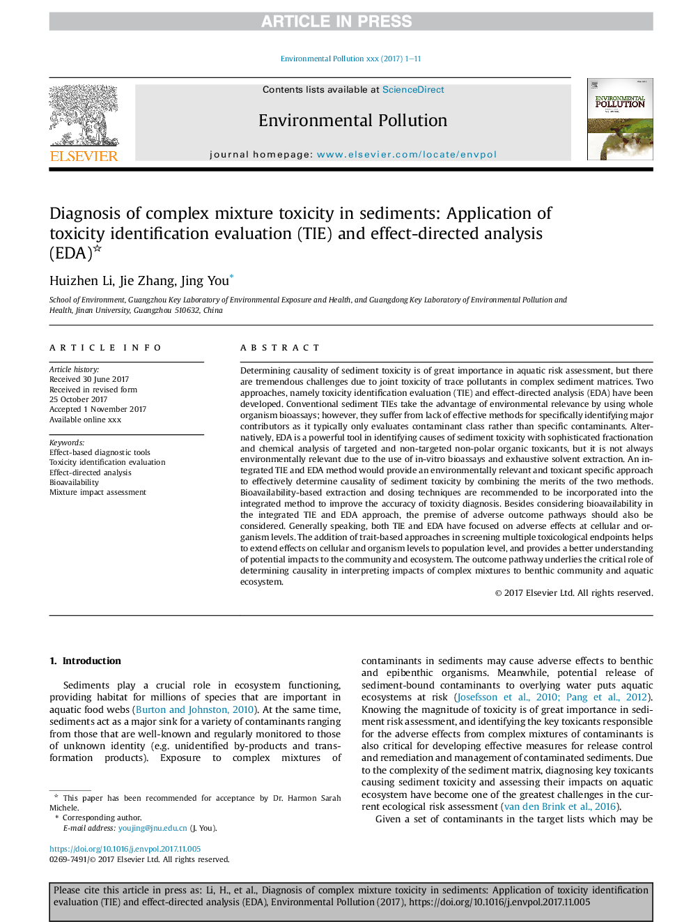 Diagnosis of complex mixture toxicity in sediments: Application of toxicity identification evaluation (TIE) and effect-directed analysis (EDA)