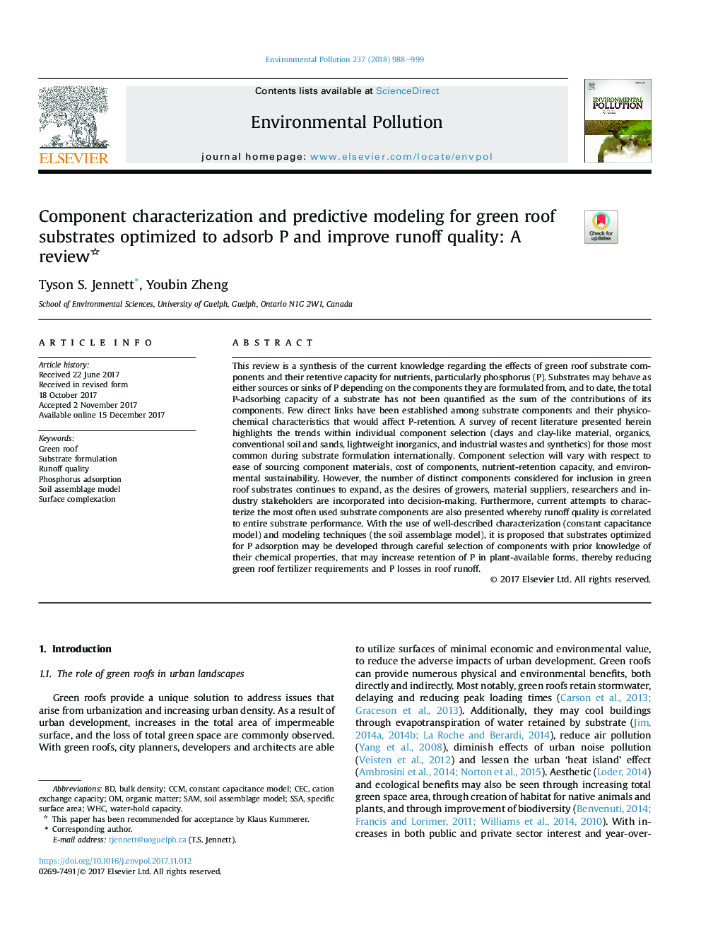 Component characterization and predictive modeling for green roof substrates optimized to adsorb P and improve runoff quality: A review