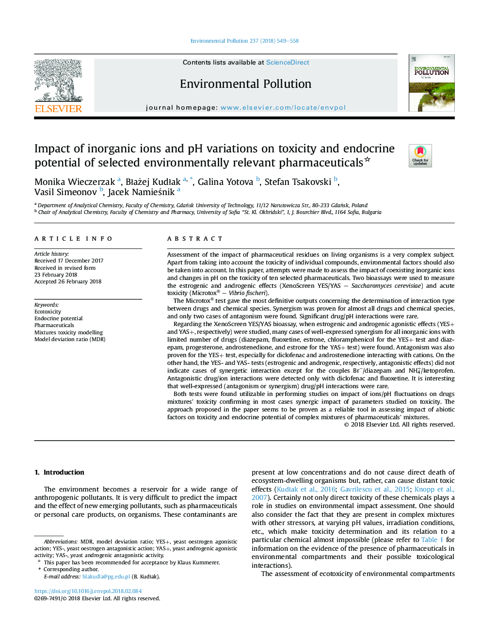 Impact of inorganic ions and pH variations on toxicity and endocrine potential of selected environmentally relevant pharmaceuticals