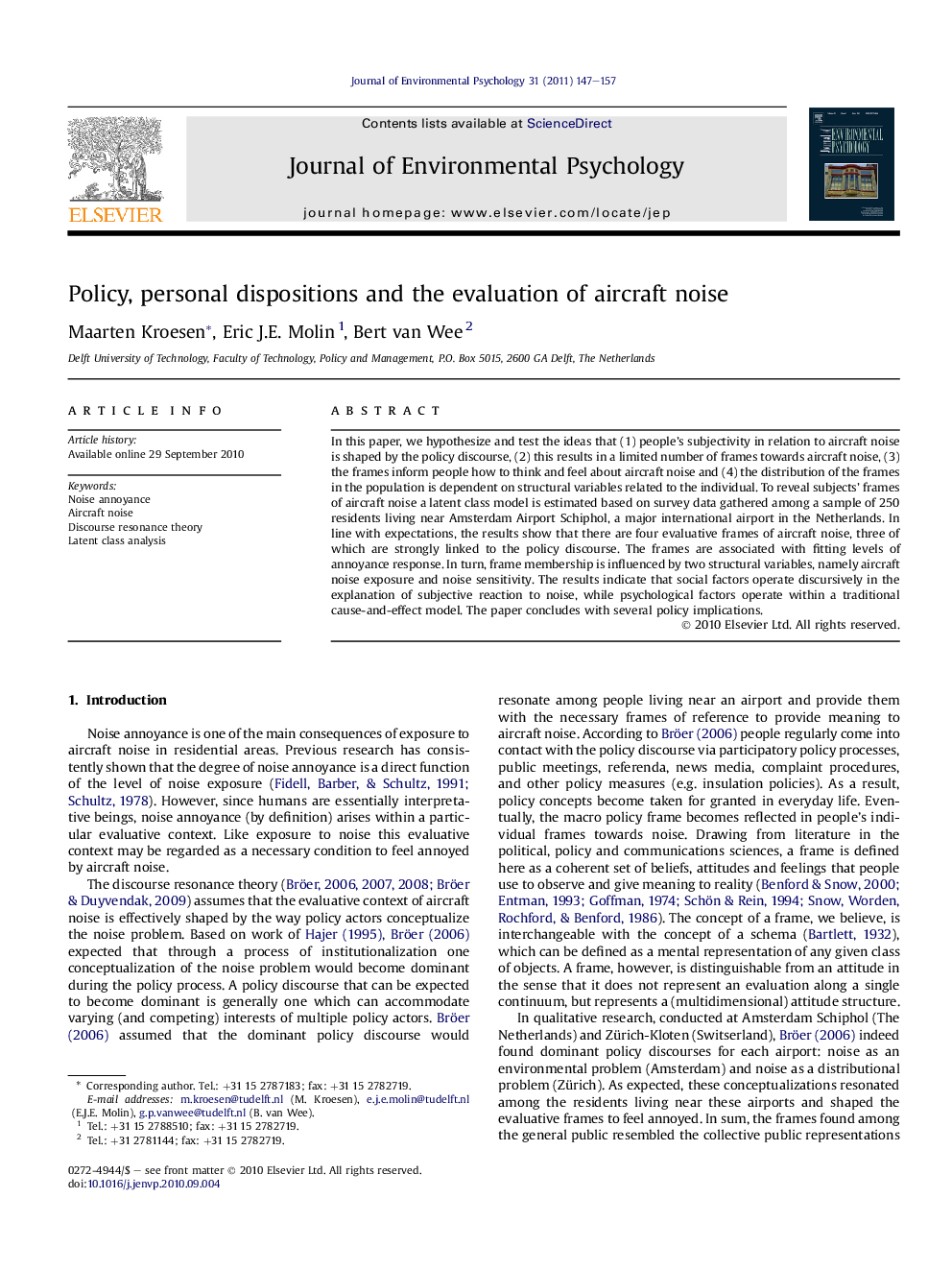 Policy, personal dispositions and the evaluation of aircraft noise