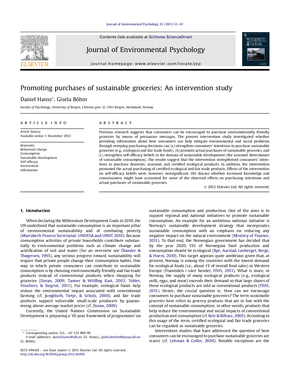 Promoting purchases of sustainable groceries: An intervention study