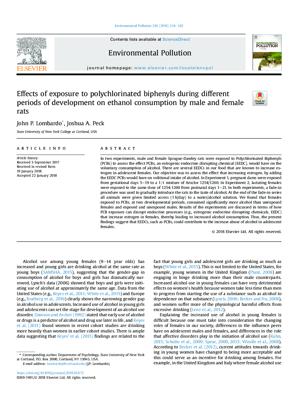 Effects of exposure to polychlorinated biphenyls during different periods of development on ethanol consumption by male and female rats