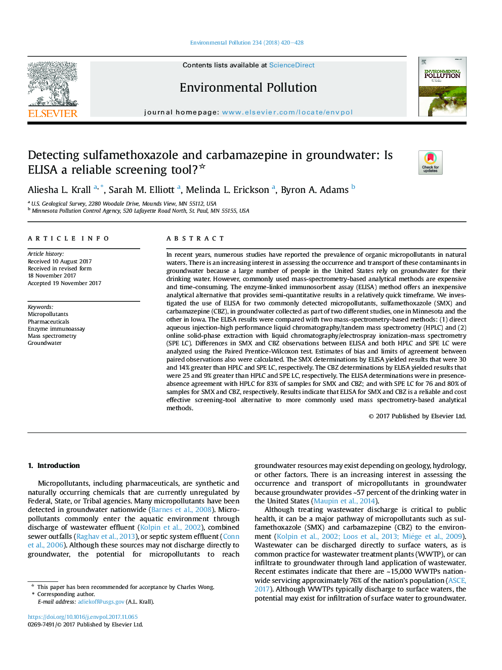 Detecting sulfamethoxazole and carbamazepine in groundwater: Is ELISA a reliable screening tool?