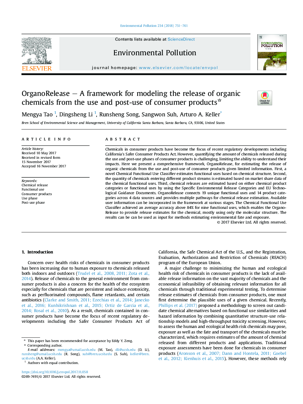 OrganoRelease - A framework for modeling the release of organic chemicals from the use and post-use of consumer products