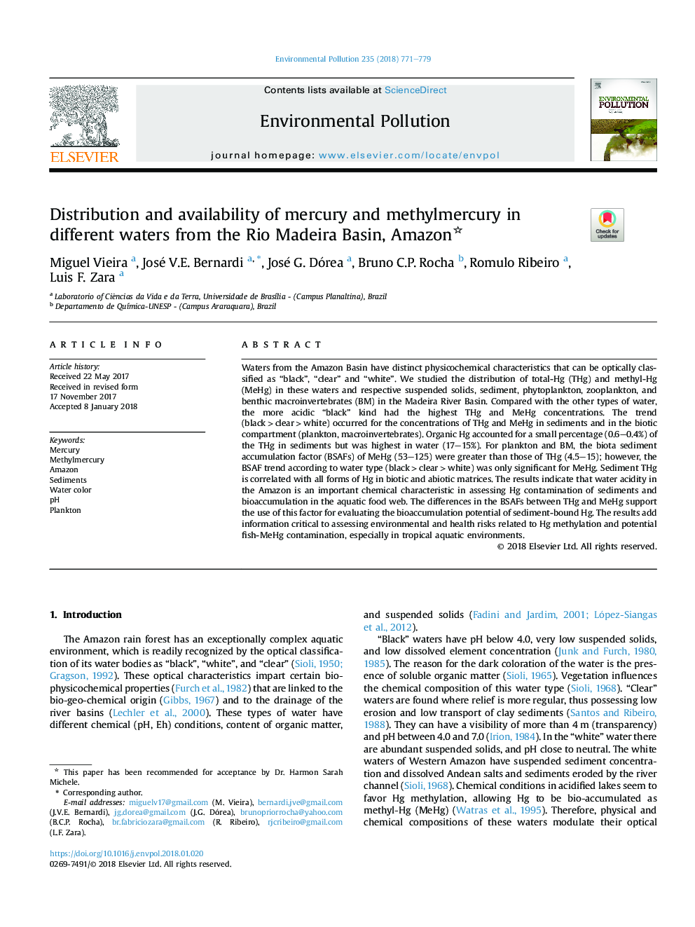 Distribution and availability of mercury and methylmercury in different waters from the Rio Madeira Basin, Amazon