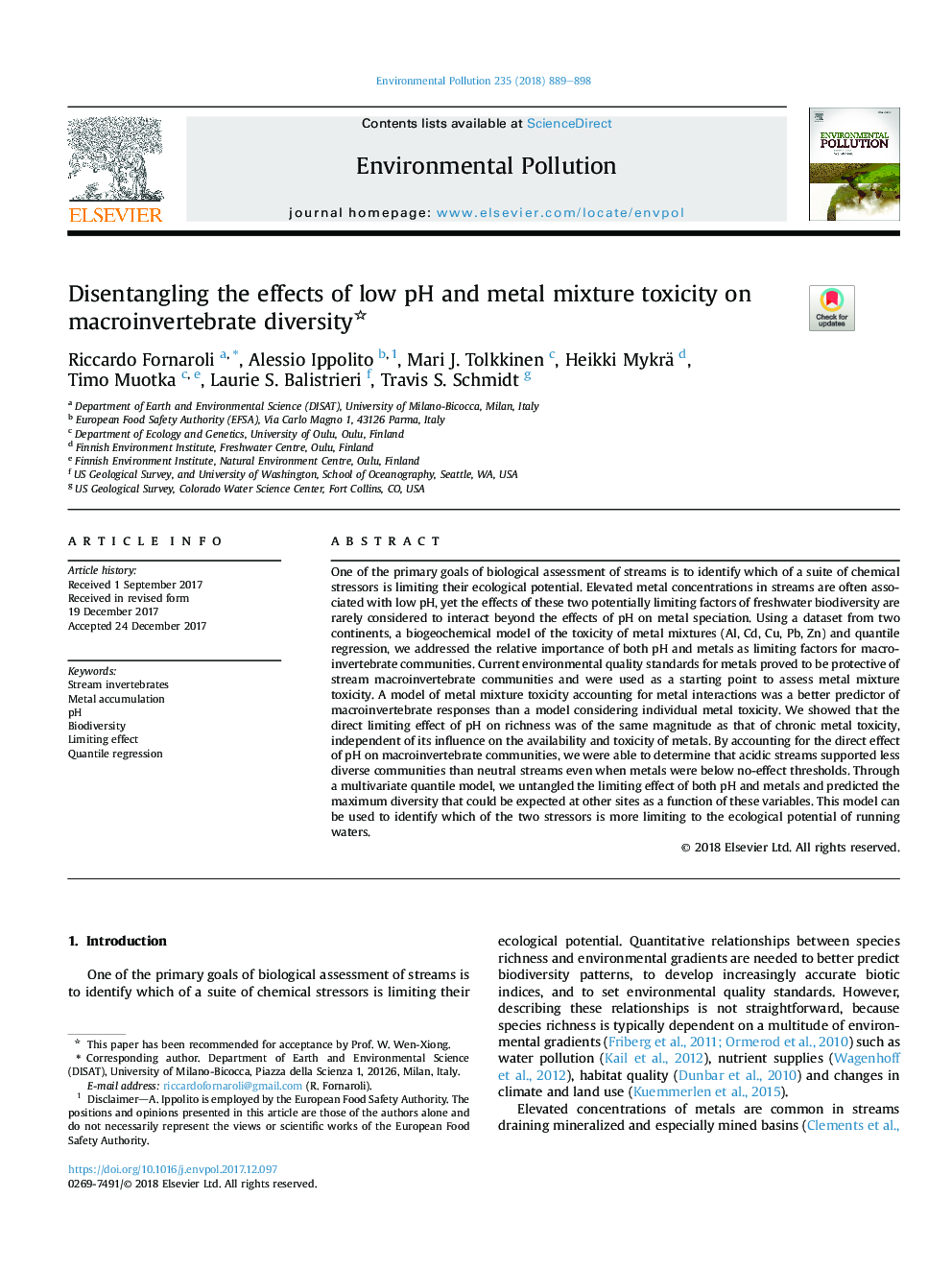 Disentangling the effects of low pH and metal mixture toxicity on macroinvertebrate diversity