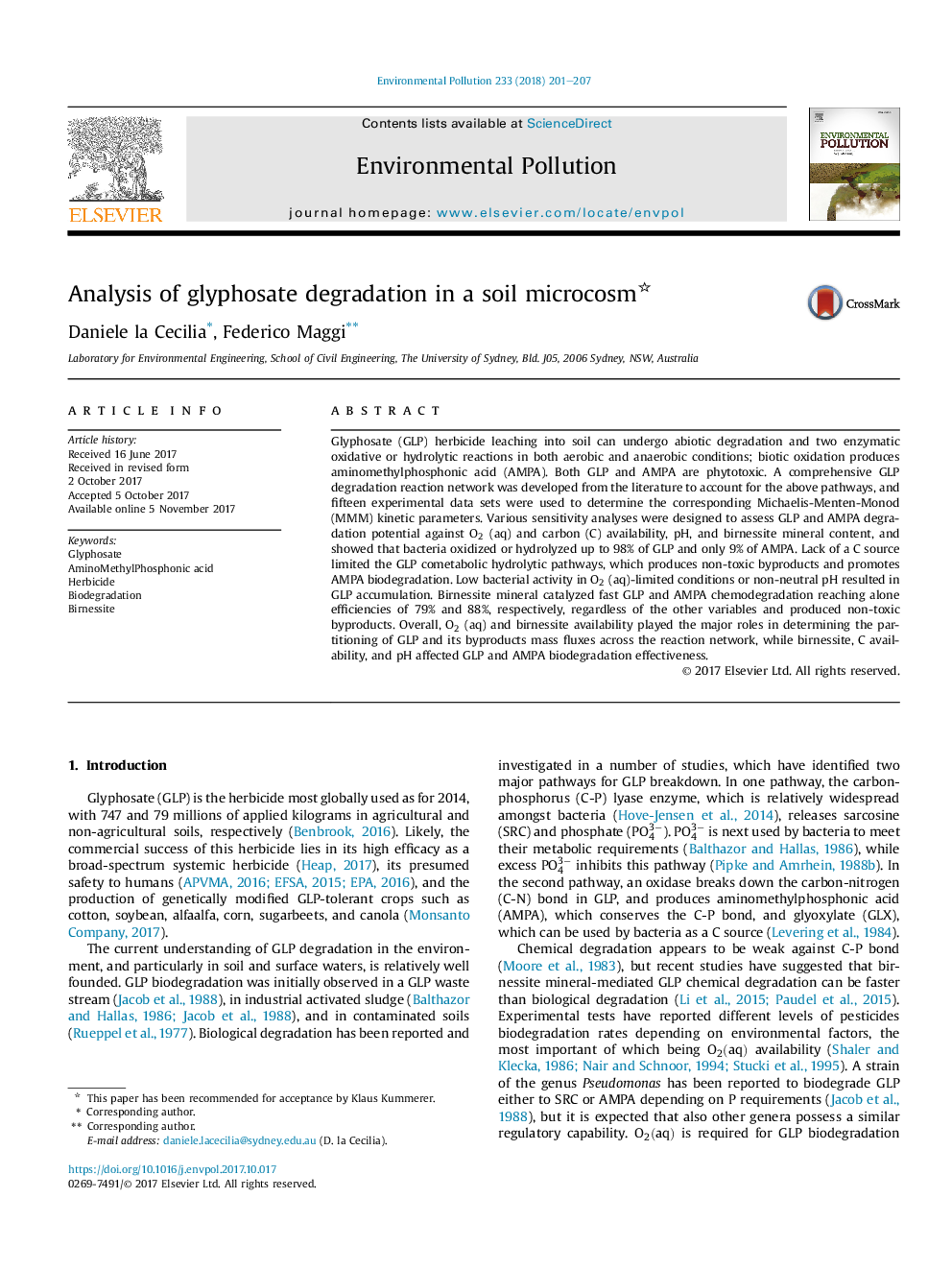 Analysis of glyphosate degradation in a soil microcosm