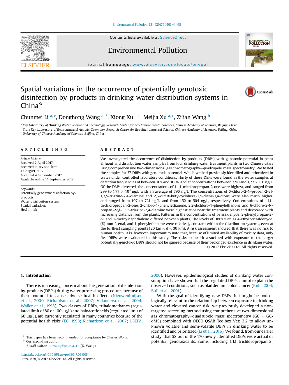 Spatial variations in the occurrence of potentially genotoxic disinfection by-products in drinking water distribution systems in China