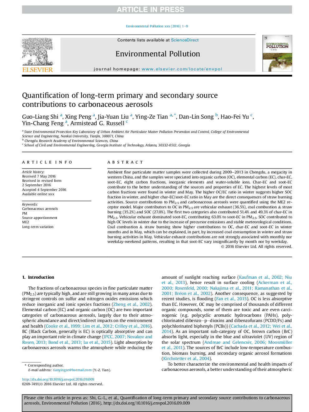 Quantification of long-term primary and secondary source contributions to carbonaceous aerosols