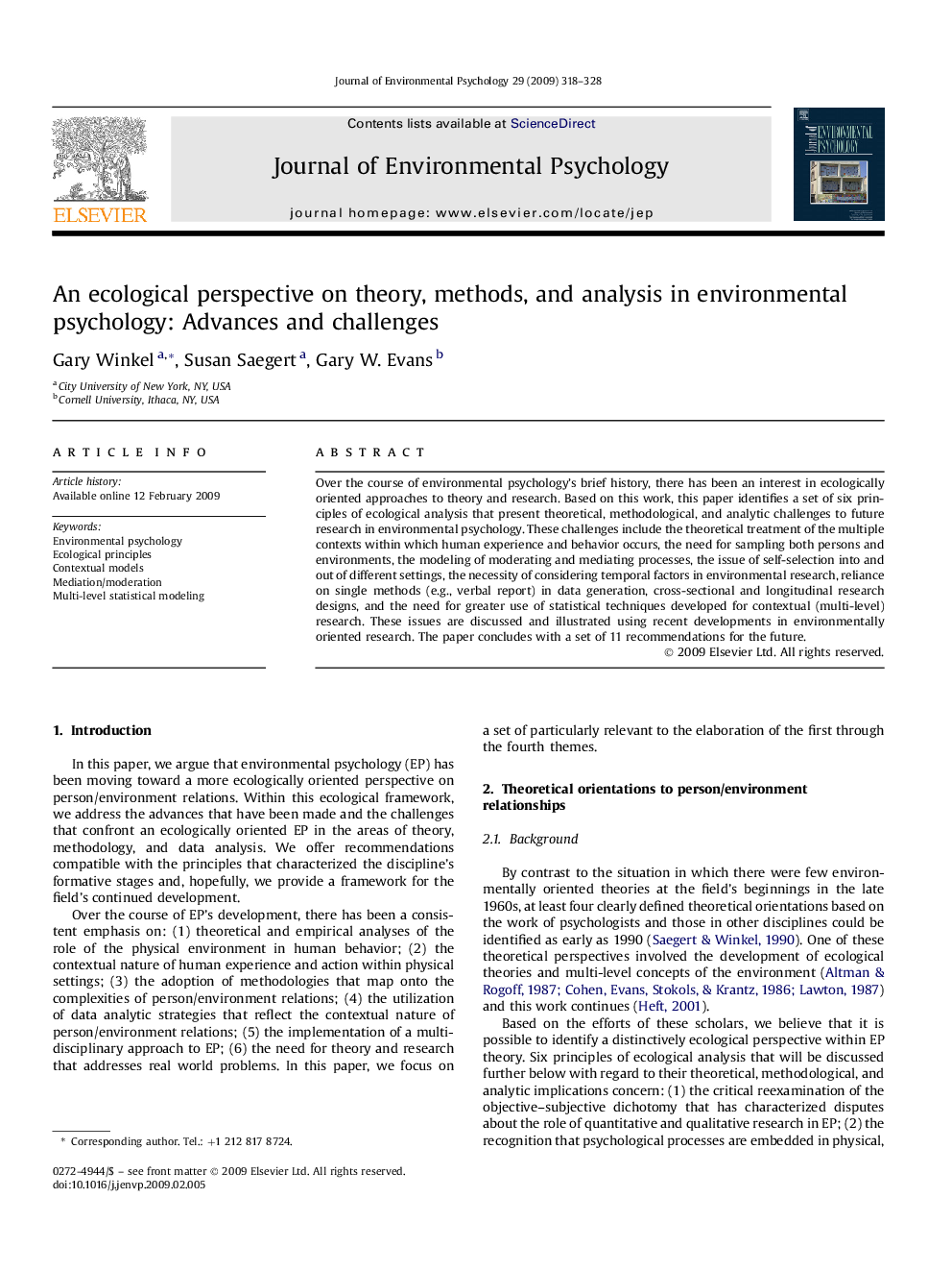 An ecological perspective on theory, methods, and analysis in environmental psychology: Advances and challenges