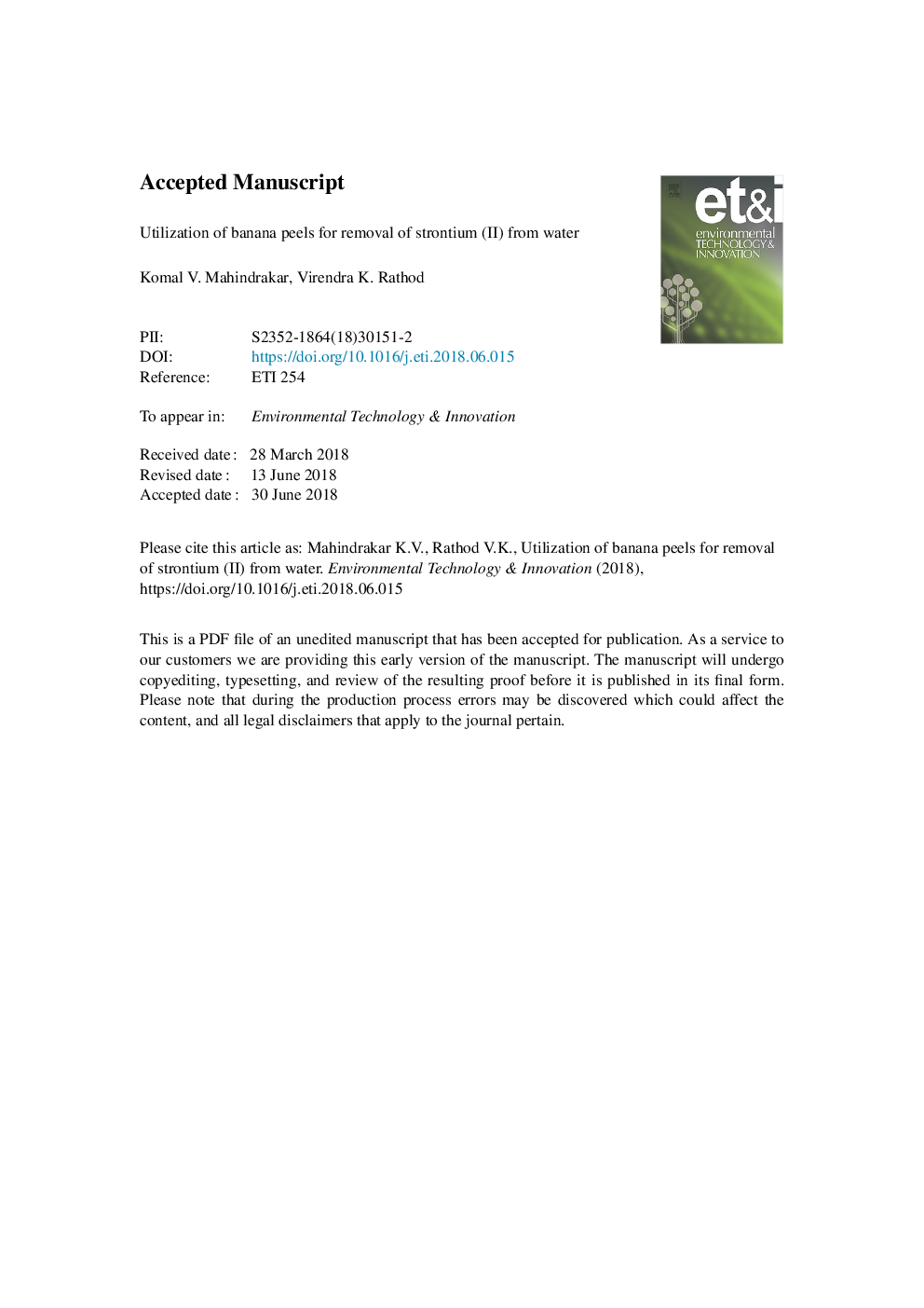 Utilization of banana peels for removal of strontium (II) from water