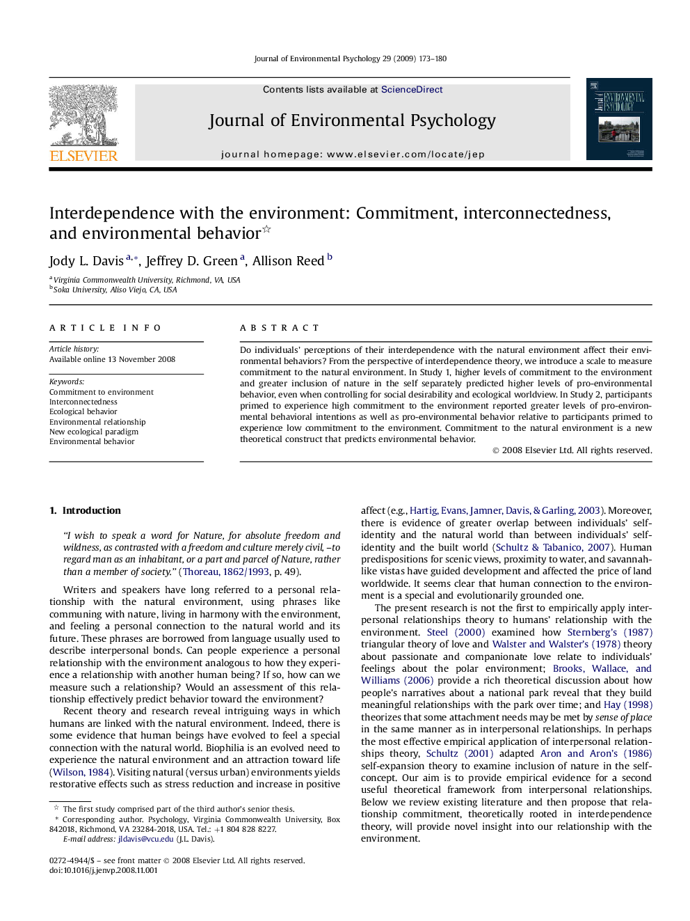 Interdependence with the environment: Commitment, interconnectedness, and environmental behavior 