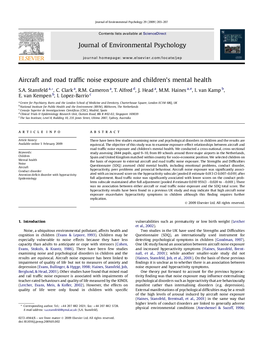 Aircraft and road traffic noise exposure and children's mental health