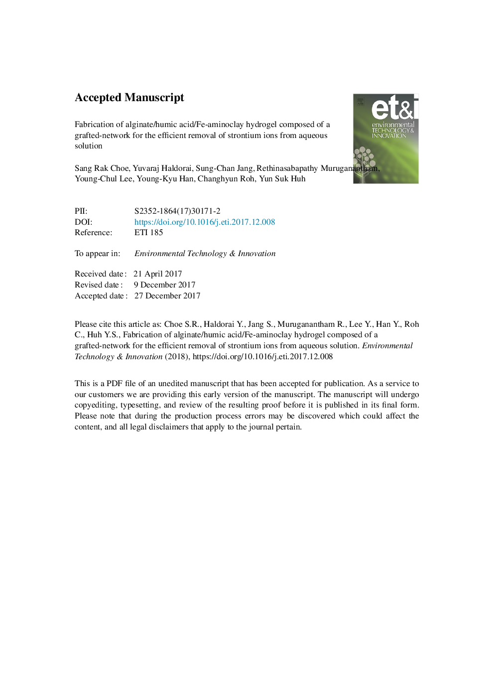 Fabrication of alginate/humic acid/Fe-aminoclay hydrogel composed of a grafted-network for the efficient removal of strontium ions from aqueous solution