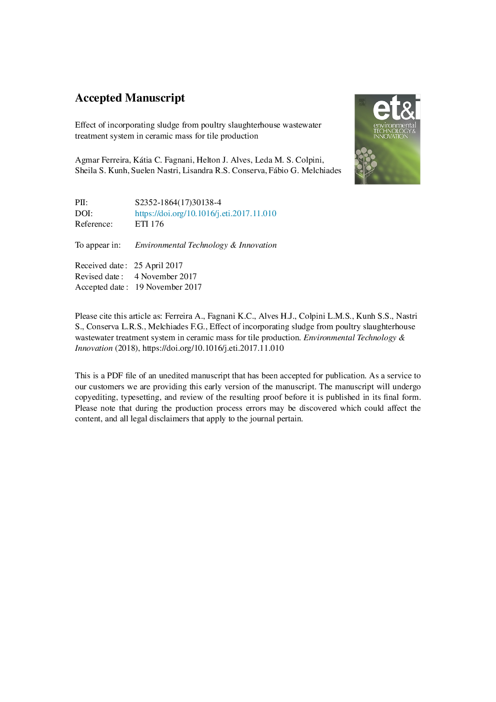 Effect of incorporating sludge from poultry slaughterhouse wastewater treatment system in ceramic mass for tile production