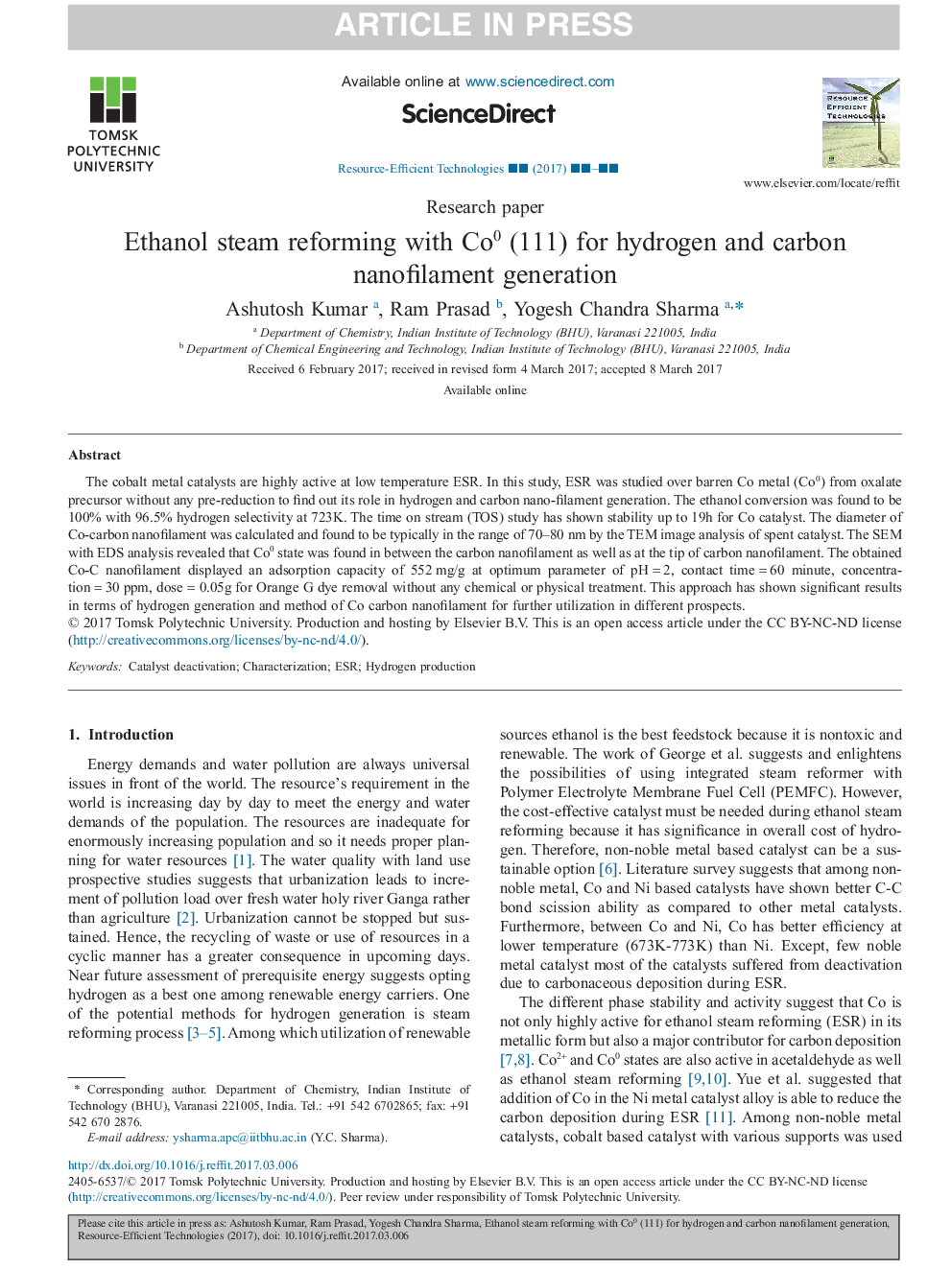 Ethanol steam reforming with Co0 (111) for hydrogen and carbon nanofilament generation