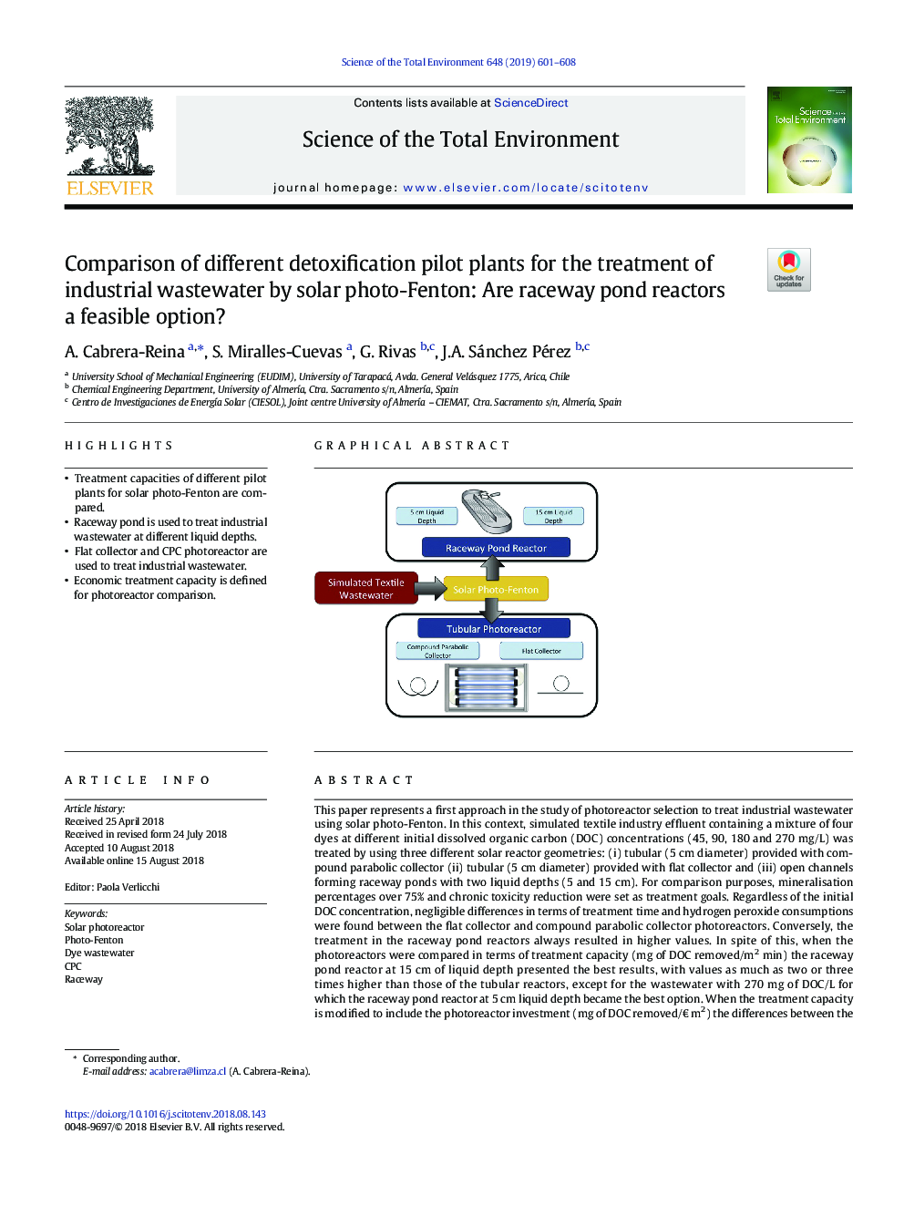 Comparison of different detoxification pilot plants for the treatment of industrial wastewater by solar photo-Fenton: Are raceway pond reactors a feasible option?