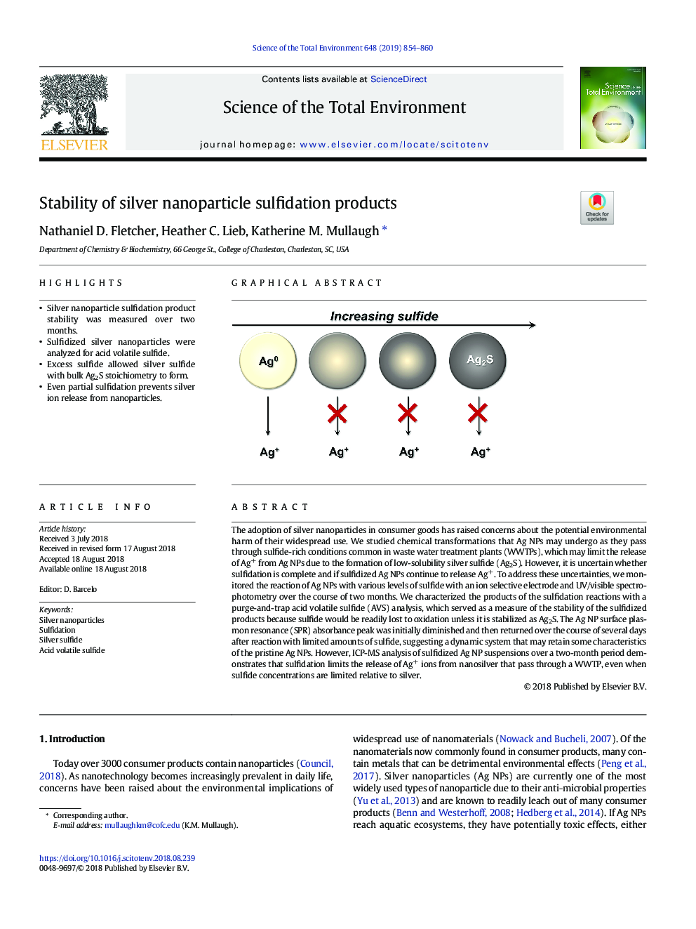 Stability of silver nanoparticle sulfidation products