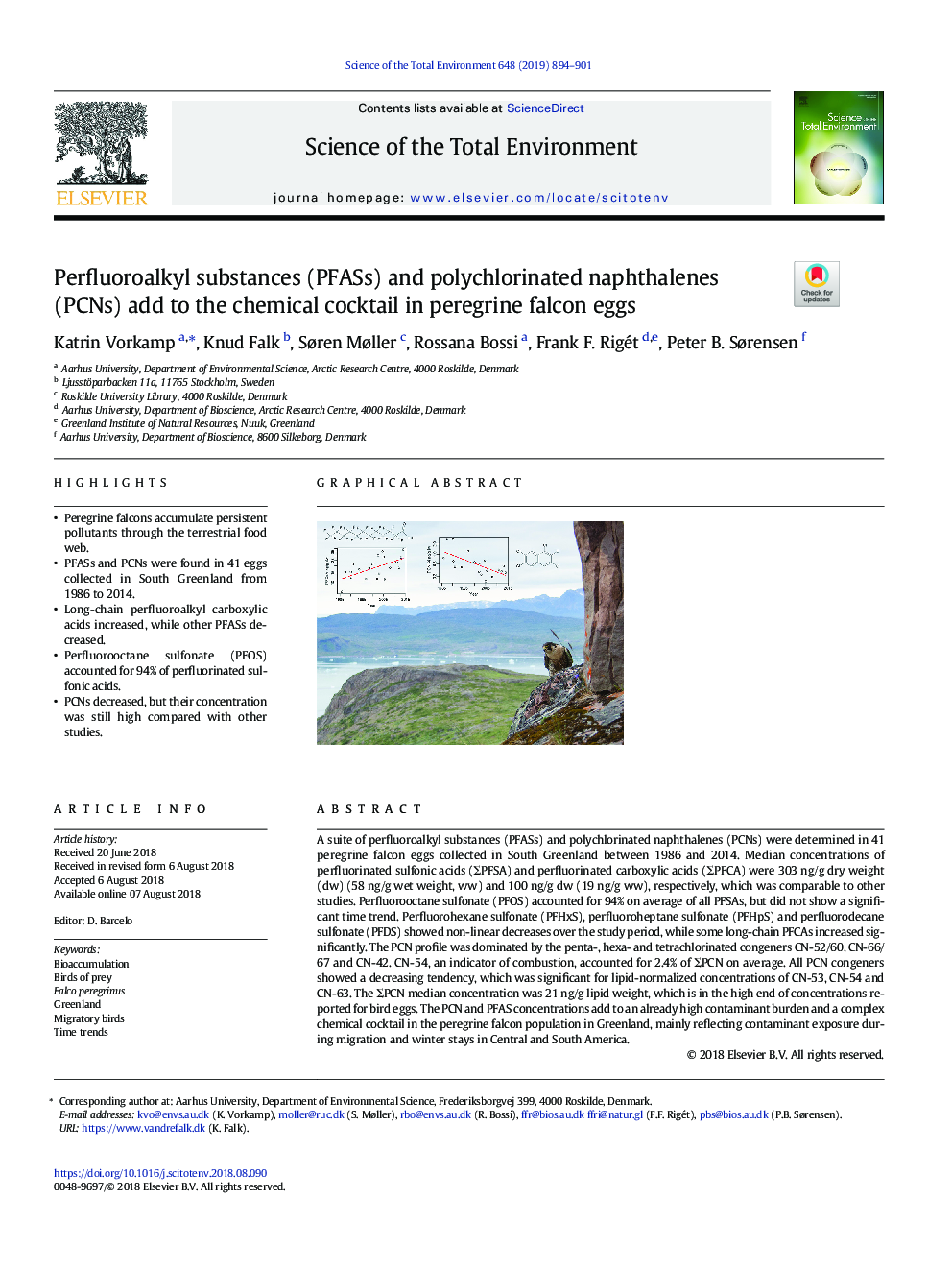 Perfluoroalkyl substances (PFASs) and polychlorinated naphthalenes (PCNs) add to the chemical cocktail in peregrine falcon eggs