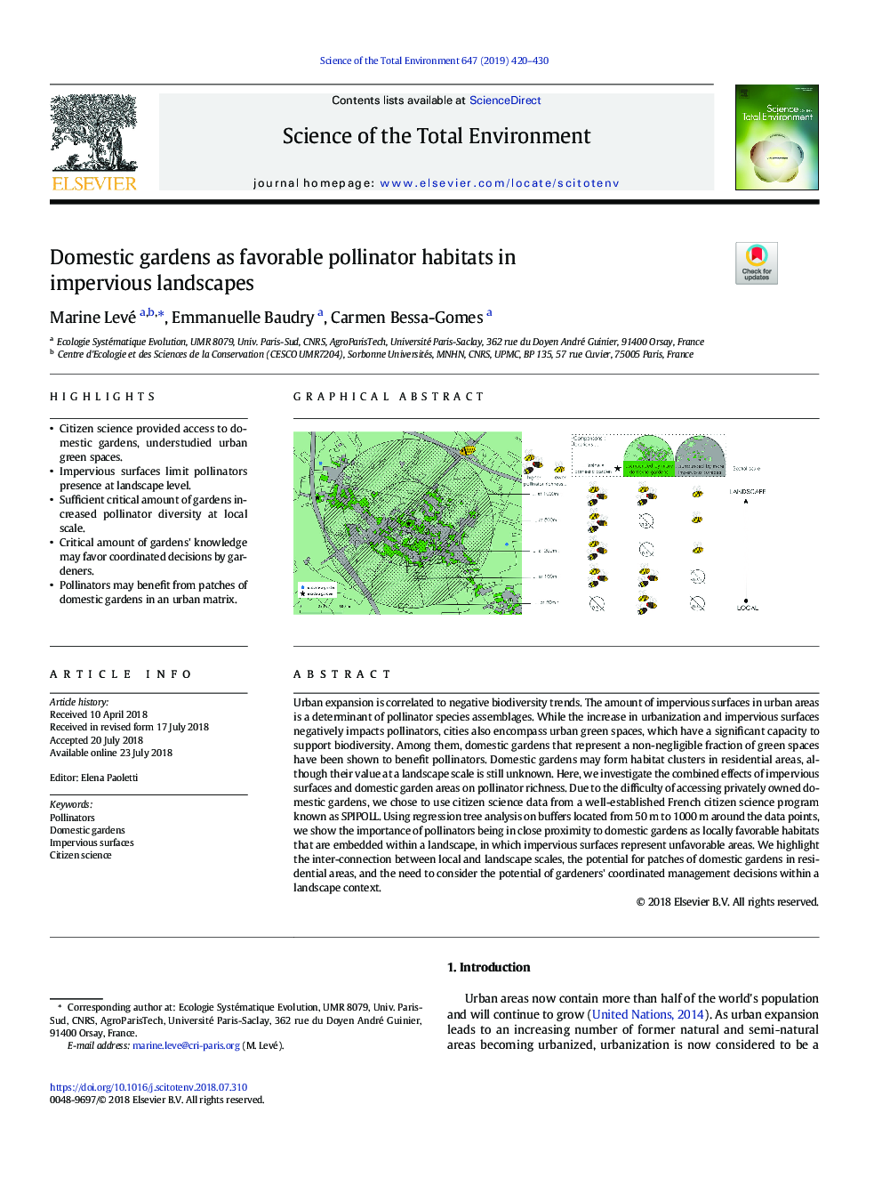 Domestic gardens as favorable pollinator habitats in impervious landscapes