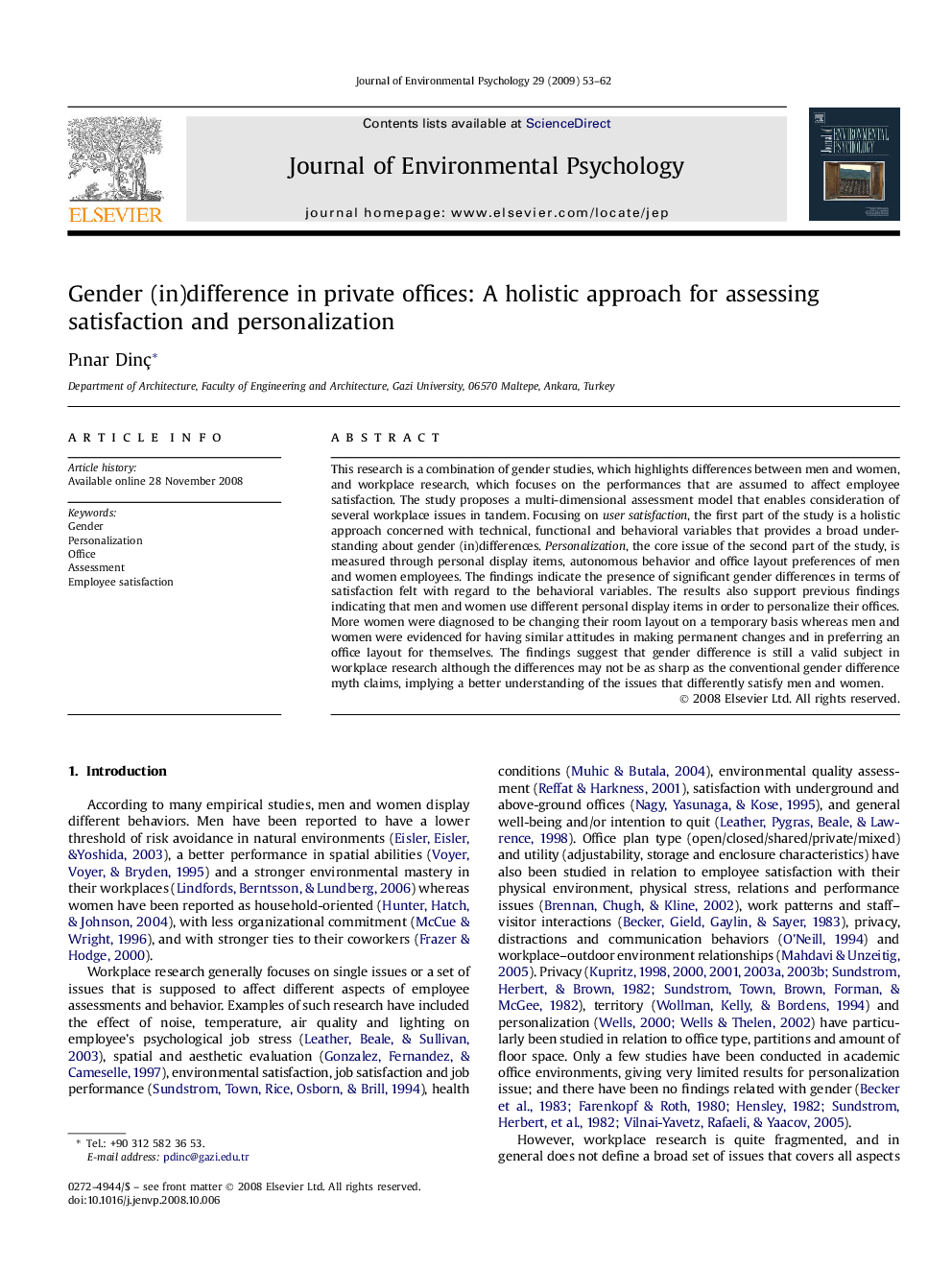 Gender (in)difference in private offices: A holistic approach for assessing satisfaction and personalization