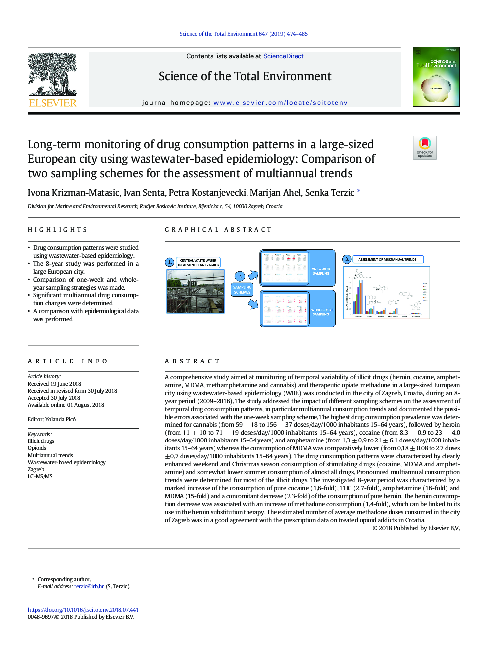 Long-term monitoring of drug consumption patterns in a large-sized European city using wastewater-based epidemiology: Comparison of two sampling schemes for the assessment of multiannual trends