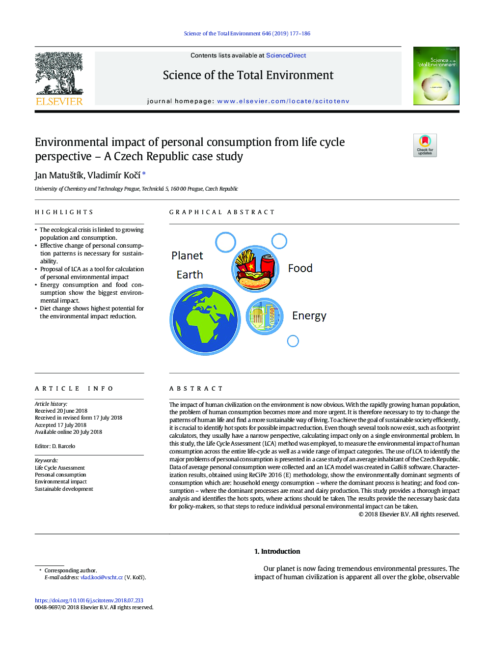 تاثیرات زیست محیطی مصرف شخصی از دیدگاه چرخه زندگی - مطالعه موردی جمهوری چک