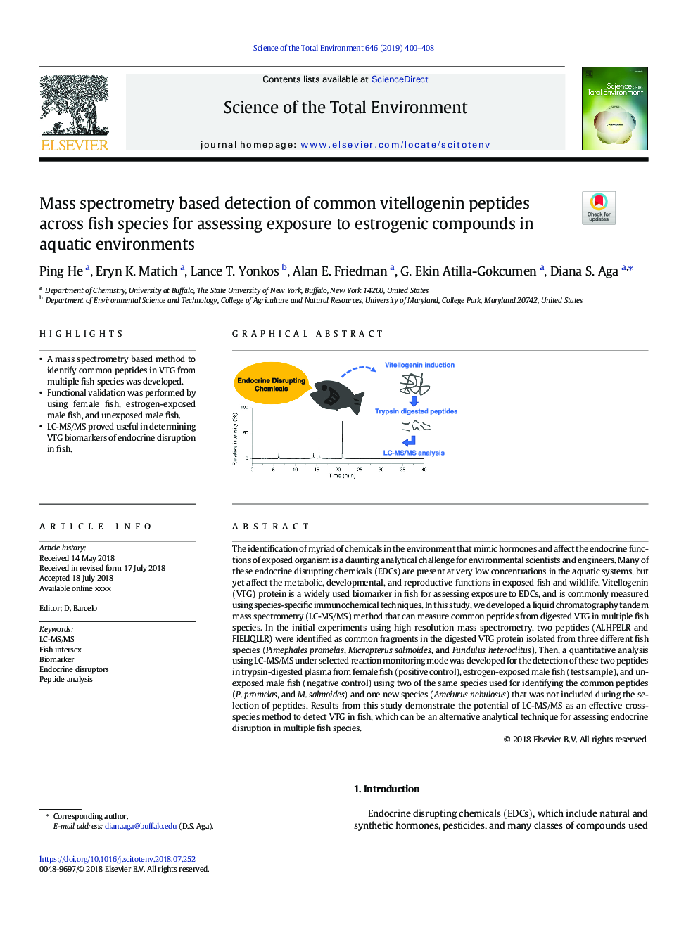 Mass spectrometry based detection of common vitellogenin peptides across fish species for assessing exposure to estrogenic compounds in aquatic environments
