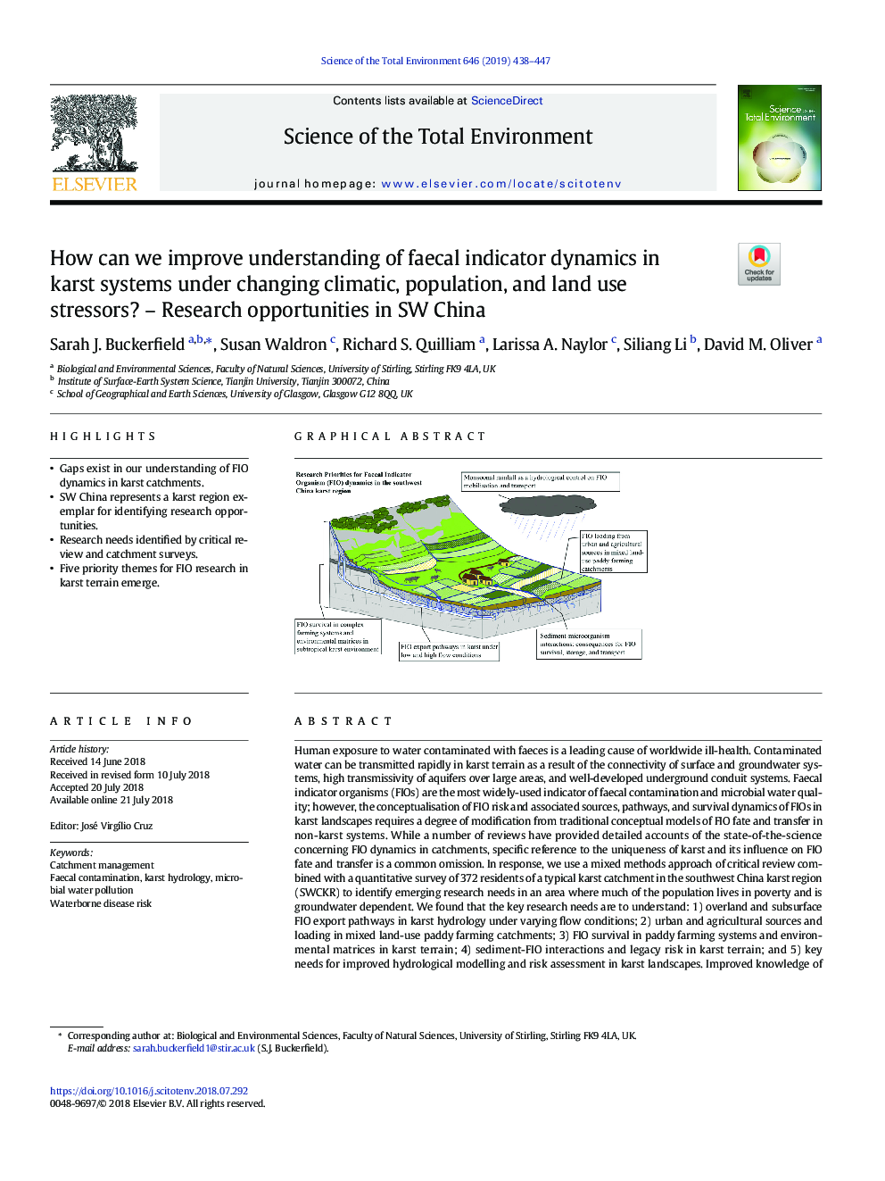 How can we improve understanding of faecal indicator dynamics in karst systems under changing climatic, population, and land use stressors? - Research opportunities in SW China
