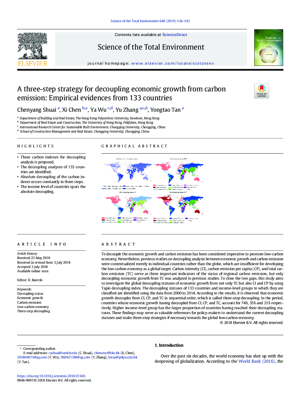 A three-step strategy for decoupling economic growth from carbon emission: Empirical evidences from 133 countries